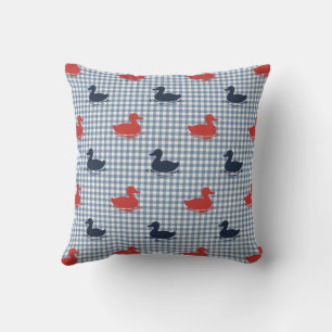 Preppy Boys Duck & Gingham Navy Red Smoke Blue Throw Pillow