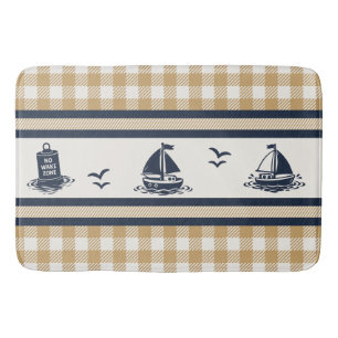 Preppy Boys Sailboat & Gingham - Navy & Khaki Bath Mat