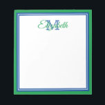 Preppy Bright Kelly Green and Deep Blue Monogram Notepad<br><div class="desc">Personalize this preppy bright kelly green,  deep blue and white monogram notepad with your choice of name and initial.</div>