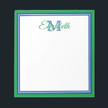 Preppy Bright Kelly Green and Deep Blue Monogram Notepad<br><div class="desc">Personalize this preppy bright kelly green,  deep blue and white monogram notepad with your choice of name and initial.</div>
