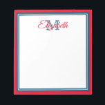 Preppy Bright Red and Marine Blue Monogram Notepad<br><div class="desc">Personalize this preppy bright red,  marine blue and white monogram notepad with your choice of name and initial.</div>