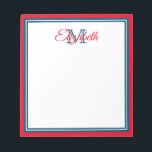 Preppy Bright Red and Marine Blue Monogram Notepad<br><div class="desc">Personalize this preppy bright red,  marine blue and white monogram notepad with your choice of name and initial.</div>