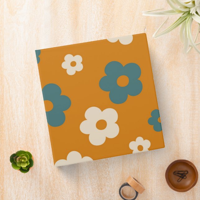 Preppy Brown Blue Hippie Flower Pattern Binder (In Situ)