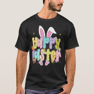 Preppy Brushstroke Happy Easter Coquette Bunny T-Shirt