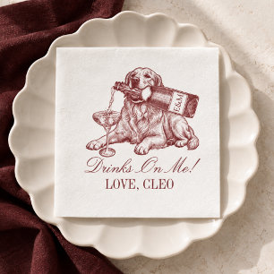 Preppy Burgundy Golden Retriever Wedding Napkin