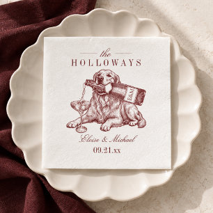Preppy Burgundy Golden Retriever Wedding Napkin