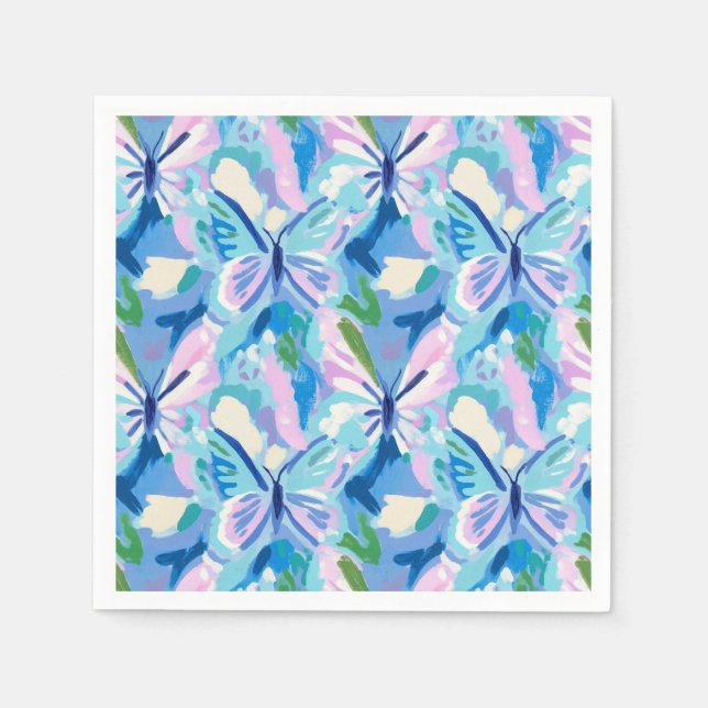 Preppy Butterflies Pattern Pink Blue Green Napkin (Front)