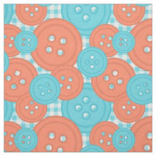 Preppy Button Gingham Pattern - Coral & Turquoise Fabric