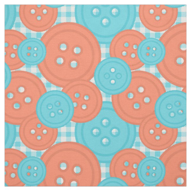Preppy Button Gingham Pattern - Coral & Turquoise Fabric (Swatch)