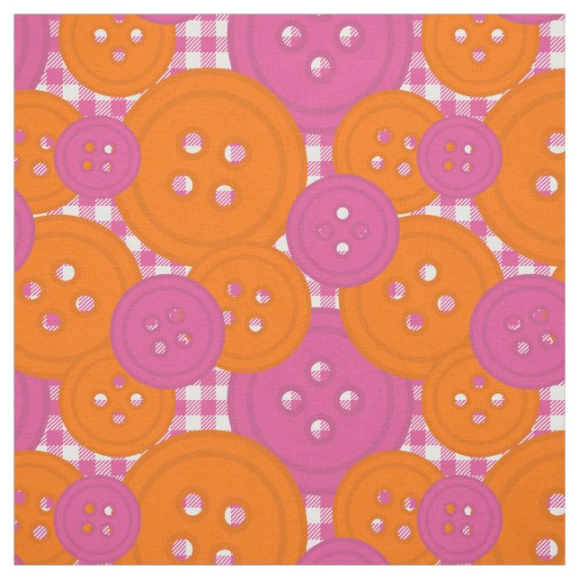 Preppy Button Gingham Pattern - Hot Pink & Orange Fabric (Swatch)