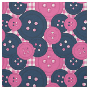 Preppy Button Gingham Pattern - Navy & Hot Pink Fabric