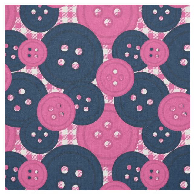 Preppy Button Gingham Pattern - Navy & Hot Pink Fabric (Swatch)