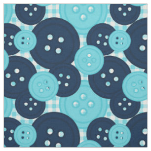 Preppy Button Gingham Pattern - Navy & Turquoise Fabric