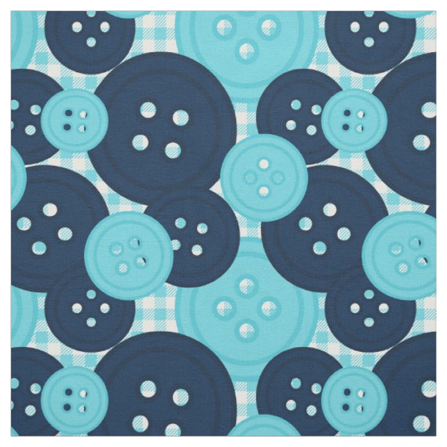 Preppy Button Gingham Pattern - Navy & Turquoise Fabric (Swatch)