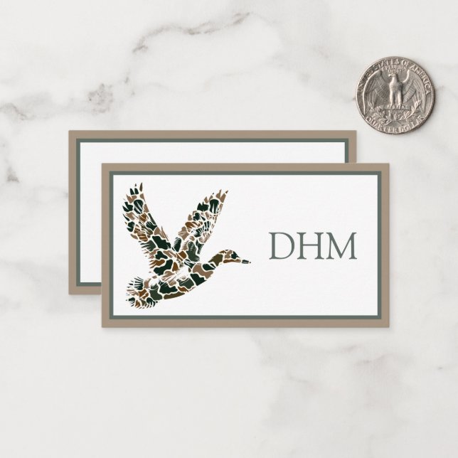 Preppy Camouflage Mallard Duck Monogram Card (Front/Back In Situ)