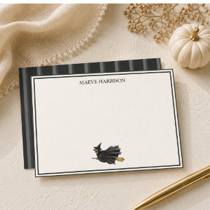 Preppy Charcoal Stripe Halloween Dachshund Stationery