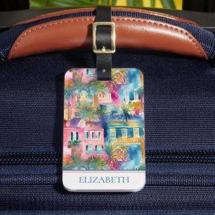Preppy Charleston Houses Personalized Luggage Tag