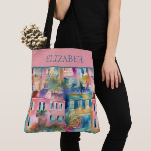 Preppy Charleston Houses Personalized Tote Bag