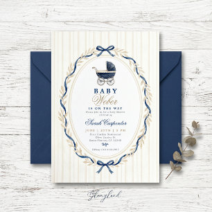Preppy Charm Baby Carriage Baby Shower invitation
