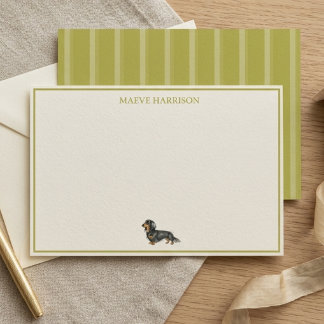 Preppy Chartreuse Stripe Dachshund Stationery