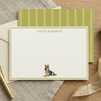 Preppy Chartreuse Stripe German Shepherd Stationery