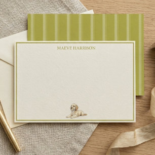 Preppy Chartreuse Stripe Golden Doodle Stationery