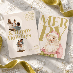 Preppy Chartreuse Typography Santa Photo Holiday Card