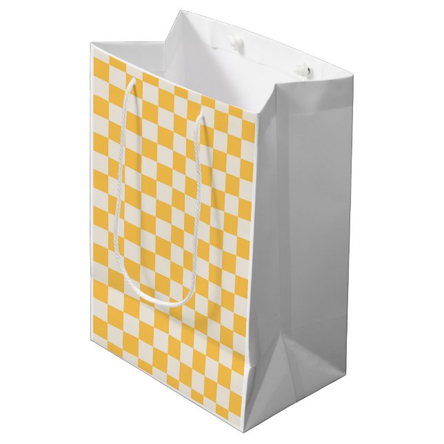 Preppy Checkerboard Yellow White Mod Retro Medium Gift Bag (Front Angled)