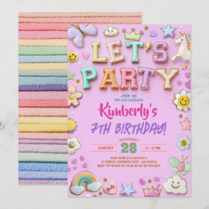 Preppy Chenille Patch Letter Stickers Birthday Invitation