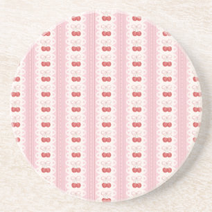 Preppy Cherry Stripes - Pink and Off White Coaster
