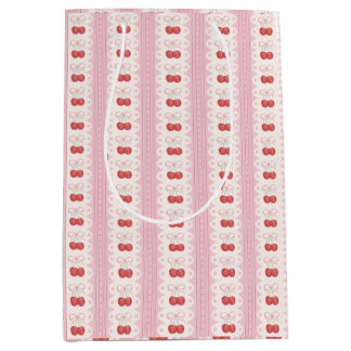 Preppy Cherry Stripes - Pink and Off White Medium Gift Bag