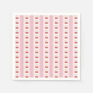 Preppy Cherry Stripes - Pink and Off White Napkin