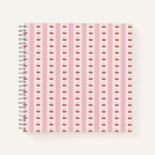 Preppy Cherry Stripes - Pink and Off White Notebook
