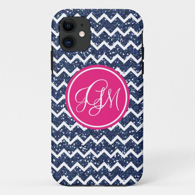 Preppy Chevron in Navy Glitter Case-Mate iPhone Case (Back)