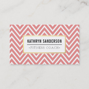 PREPPY CHEVRON pattern gold logo emblem coral pink Business Card