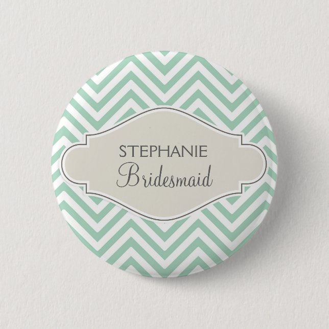 Preppy Chevron Stripe Modern Monogrammed Name 2 Inch Round Button (Front)