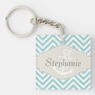 Preppy Chevron Stripe Modern Monogrammed Name Keychain
