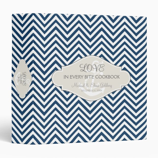 Preppy Chevron Stripe Modern Nautical Anchor Binder (Front/Spine)