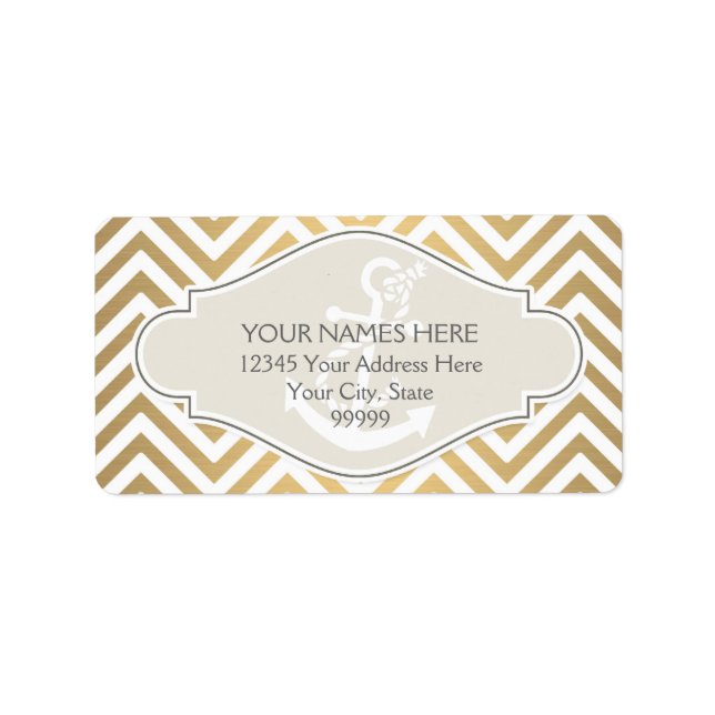 Preppy Chevron Stripe Modern Nautical Anchor Label (Front)