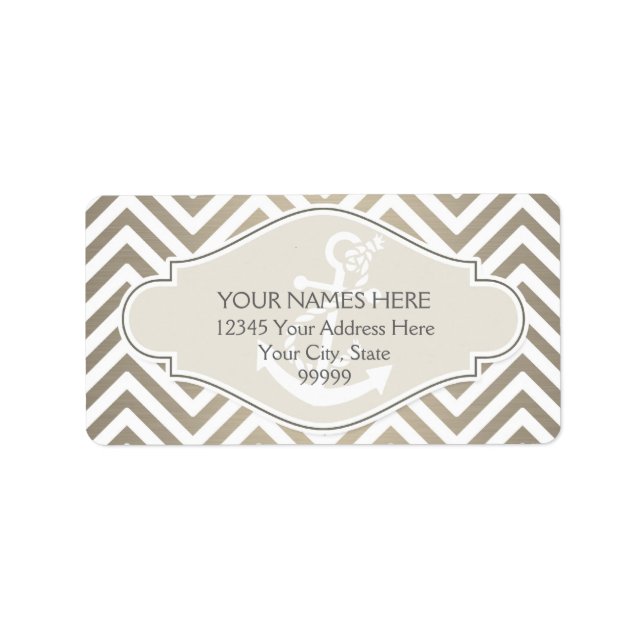 Preppy Chevron Stripe Modern Nautical Anchor Label (Front)