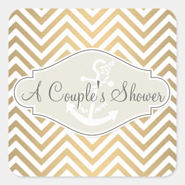 Preppy Chevron Stripe Modern Nautical Anchor Square Sticker (Front)
