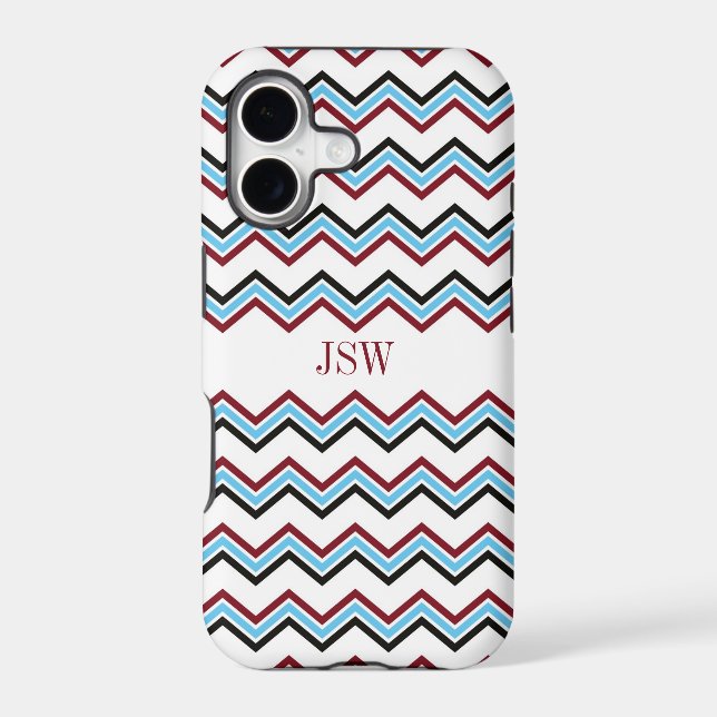 Preppy chevron zigzag blue red pattern monogram (Back)