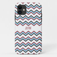 Preppy chevron zigzag blue red pattern monogram