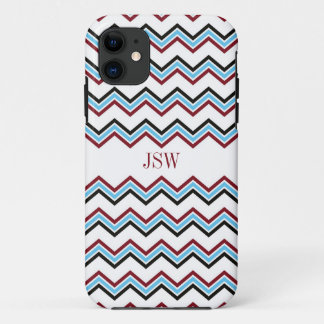 Preppy chevron zigzag blue red pattern monogram iPhone 11 case