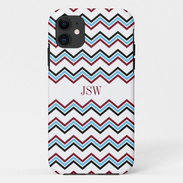 Preppy chevron zigzag blue red pattern monogram Case-Mate iPhone case (Back)