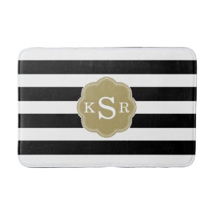 Preppy Chic   Black & White Stripes Custom Colours Bath Mat