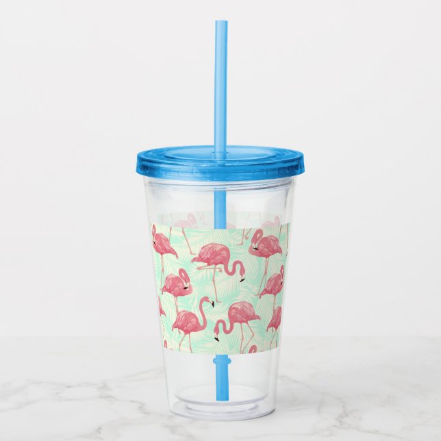 Preppy Chic Elegant Pink Flamingo Pattern Acrylic Tumbler (Front)
