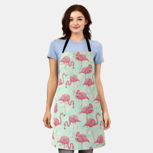 Preppy Chic Elegant Pink Flamingo Pattern Apron