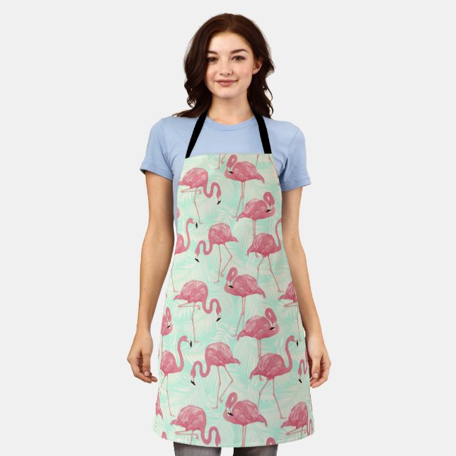 Preppy Chic Elegant Pink Flamingo Pattern Apron (Worn)