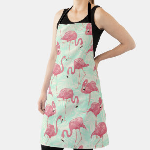 Preppy Chic Elegant Pink Flamingo Pattern Apron